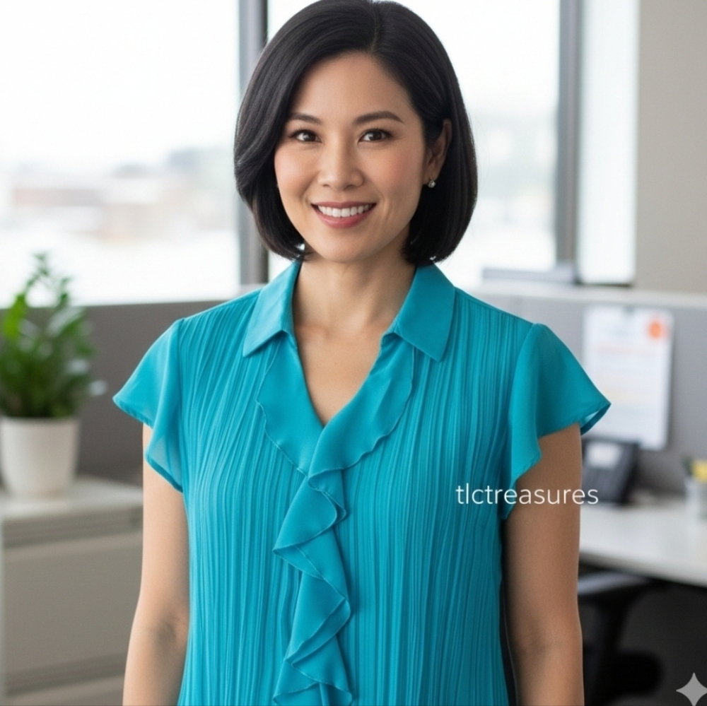 Style & Co. Teal Flowy Short Sleeve Blouse 12